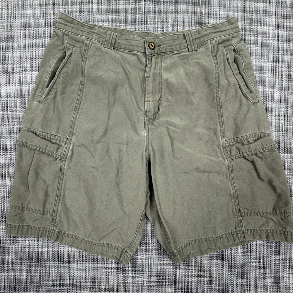 Tommy Bahama Relax Mens Cargo Shorts Size 35 Olive Green Tencel Cotton 9 Inseam